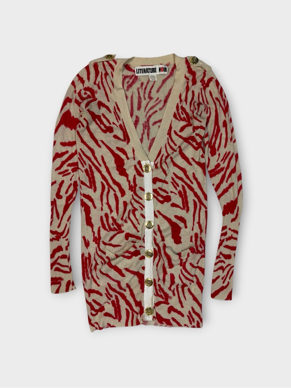 Distressed Red Abstract Cardigan | Literature Noir